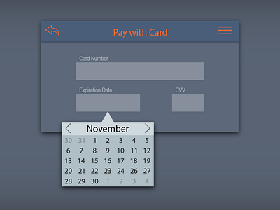 Date Picker Checkout Interface for DailyUI 080. 080 arden hanna dailyui date picker interface pay with card ui ux widget