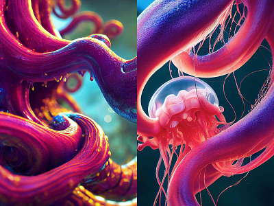 Tentacles series 🐙 3d ai animal animation artificial intellligence beautifull coral design graphic graphic design illustration illustrator jellyfish midjourney octopus photoshop pink sea tentacles vector
