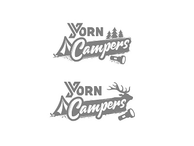 Yorn Campers Logo campers camping deer flashlight illustration logo pinetree tent type typography vector yorn