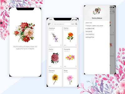 Flowers online App flat design flower app online app white color scheme