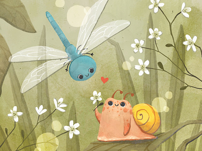Snail and dragonfly