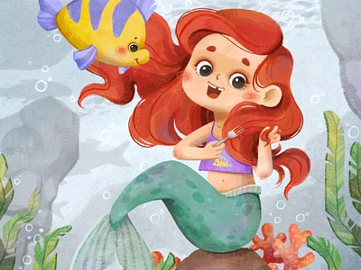 Little mermaid ariel book cover book illustration character character design children character childrens illustration cute disney disneyland fan art illustration kids illustration mermaid poster princess sea tale