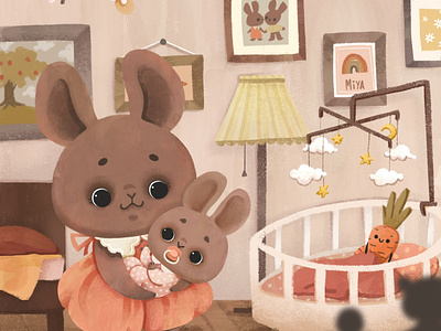 Baby rabbit baby baby design book illustration bunny character character design childhood children children illustration childrens illustration cute family illustration kids mother mothers day night rabbit sleep