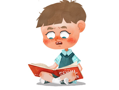 Confused boy book illustration boy character character design childrens book childrens illustration confused cute illustration learning lesson reading book school uniform schoolar sex education shame shamed