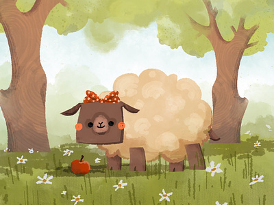 A sheep in the meadow apple tree baby art baby book baby illustrator book illustration character design children art childrens book childrens illustration country countryside cute cute animal farm garden illustration meadow sheep sheeps suburban