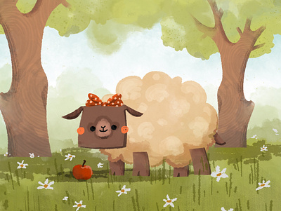 A sheep in the meadow apple tree baby art baby book baby illustrator book illustration character design children art childrens book childrens illustration country countryside cute cute animal farm garden illustration meadow sheep sheeps suburban