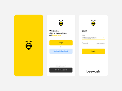 Beewash Login account app bee design login logo minimal splashscreen ui userinterface ux