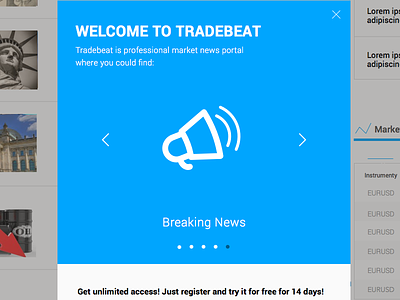 Tradebeat Home Hd Welcome Popup news slider ui ux web