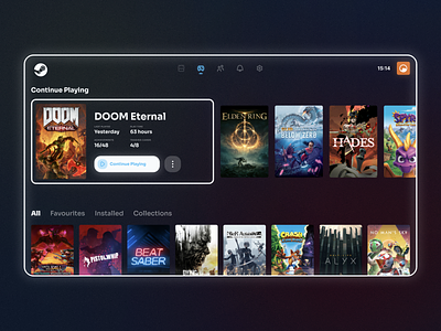 Steam Big Picture - minimal | Daily UI Challenge 025 (TV app) 025 app console couch dailyui design games gaming graphic design library steam steamos tv ui