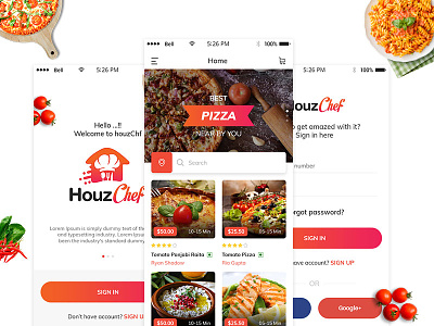 HouzChef App chef food mobile app online food recipe restaurant