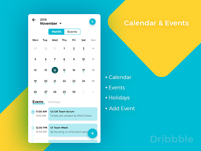 Calendar & Events add event app calendar clean ui design detailed events dribbble event event app hello holiday search events ui