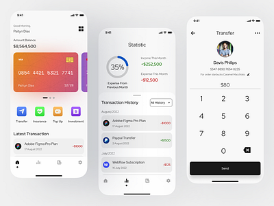 Mobile Banking Apps appdesign appdesigner credit card design finance insurance investment mobile banking money payment statistic top up transaction transfer ui userexperience userinterface ux