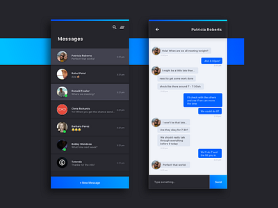 Daily UI Challenge #013 — Direct Messaging 013 app blue challenge dailyui dark gradient interaction design messaging text ui user interface design
