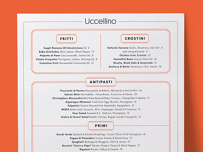 Uccellino Menu Design