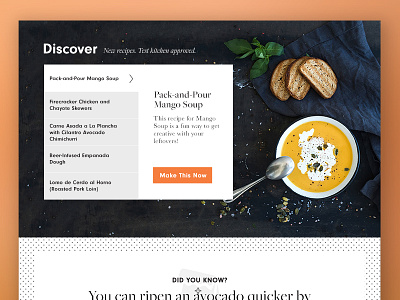 Discover Panel / Hispanic Kitchen cooking food recipes selector ui ux web