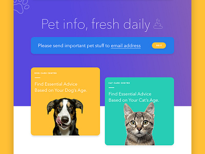 Pet Site UI cats dogs gradient pets type ui ux web