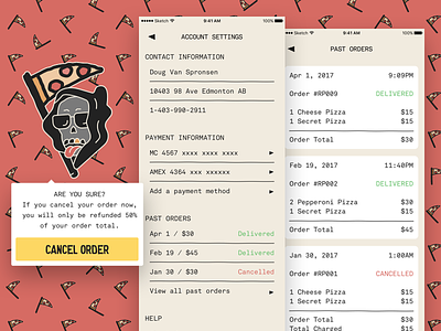 Reaper Pie Order Cancellation app grim icon illustration ios order pizza reaper receipt scythe ui