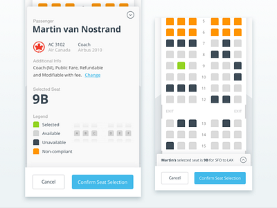 Flight Seat Selection Mobile View