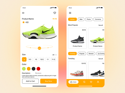 Shoes app app design design illustration typography ui ux vector