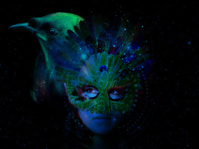 Bird Mask bird feathers mask space wallpaper