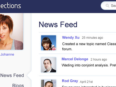 Connections 2 community news feed profile social network stream wiki