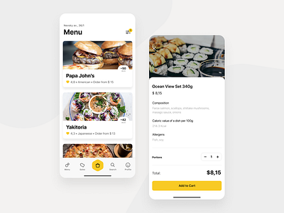 Delivery App app app concept design food app mobile mobile app ui yellow