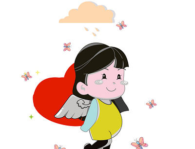 Cute girl angel hold love cupid when fly angel vector fly