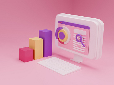 3d render SEO Illustration with pink background 3d design illustration