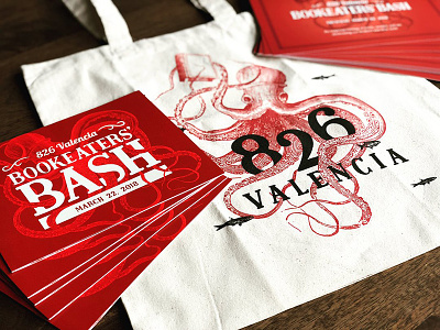 826 Valencia Bookeaters' Bash brand branding identity invitation invite logo nonprofit red