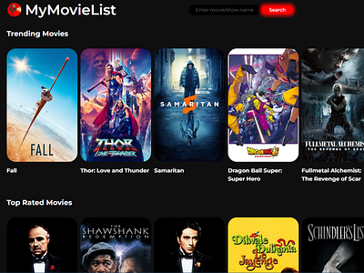 A UI for trending and top rated movies. branding design menu typography