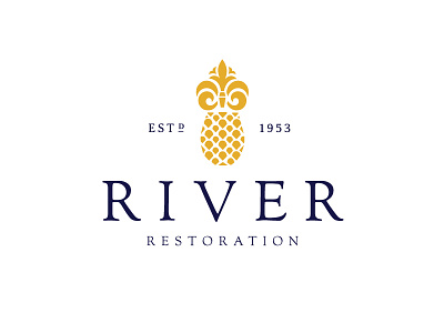 River Restoration branding construction hospitality logo pineapple restoration river rustic serif simple
