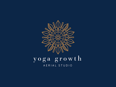 Yoga Growth Aerial Studio branding copper earthy identity logo minimal navy simple sunflower yoga