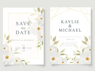 Wedding Invitation Card - Watercolor Daisy Flower