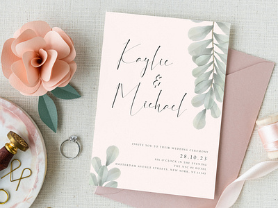 Wedding Invitation Card - Watercolor Leaves