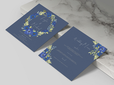 Wedding Invitation Card -  Blue Poppy Anemone