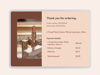 Email receipt 017 beauty products bill dailyui design ecommerce email receipt figma lipstick online shopping outfit shopping transaction ui userinterface