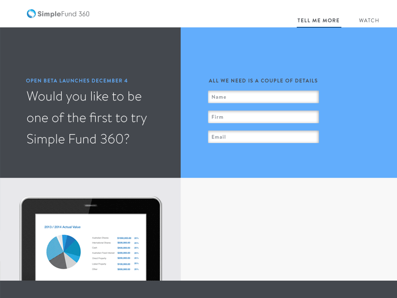 Open Beta Landing Page blue form ipad open beta software web design