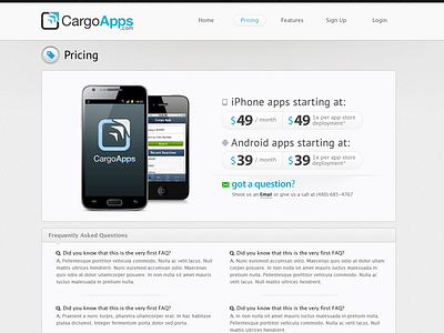 Pricing Page apps blue faq icons iphone light logistics menu mobile pricing signup table ui web web design white