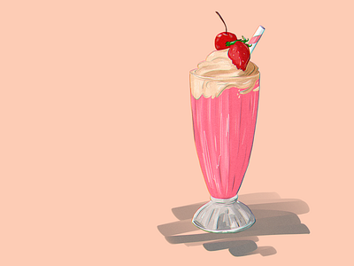 Milkshake with strawberries branding decoration food graphic design holidays illustration object