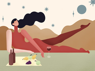 Picnic clouds food illustration picnic procreate society6 star vector woman