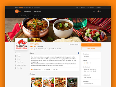 Table booking website - restaurant page