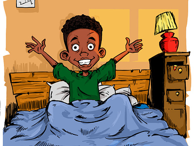 Good morning african character afro american black character book illustration cartoon childrens book digital illustration
