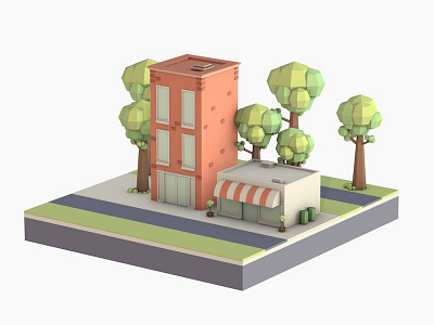 Little Lanscape/building #002 3d apartment buildings cinema4d city landscape low poly maxon shop street