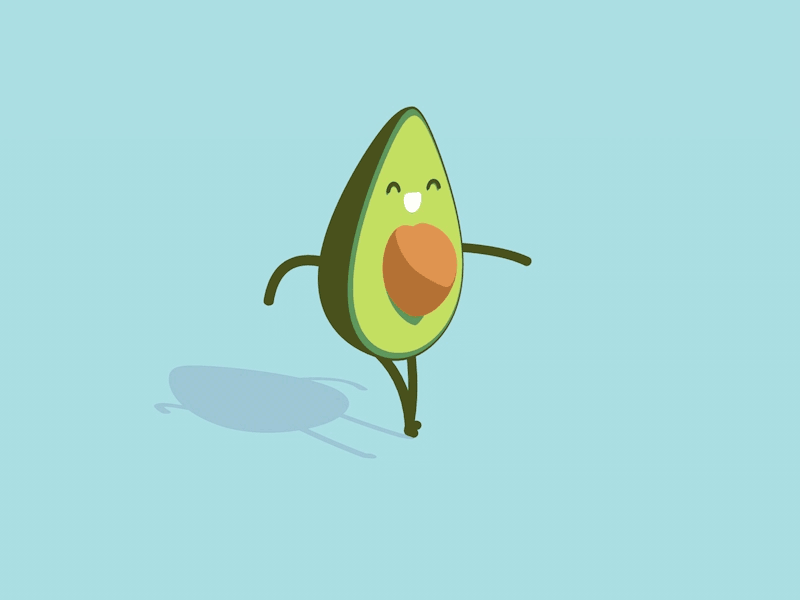 Avocado smiling and walking gif animation.