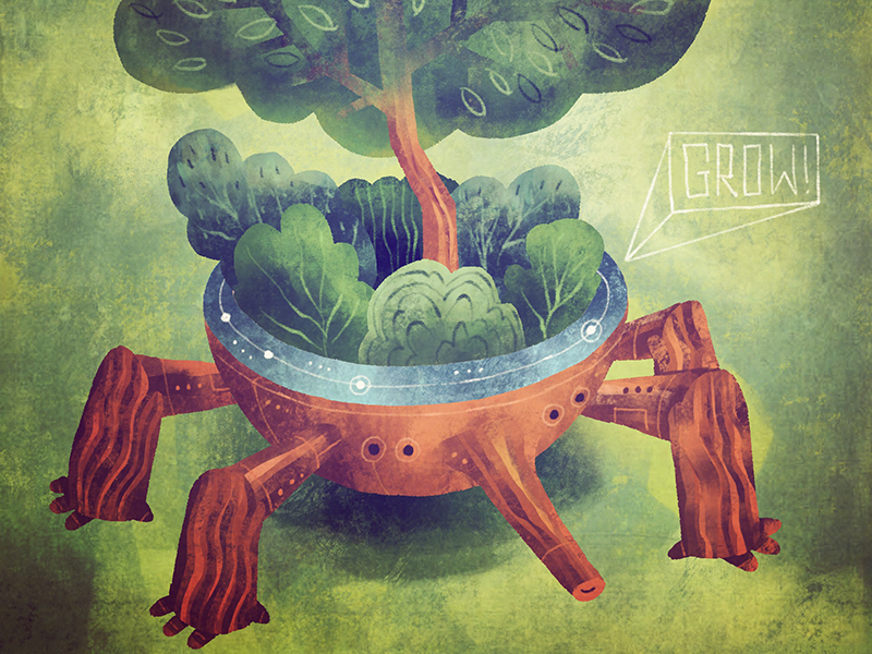 Perennial Plantbot on the move robots illustration