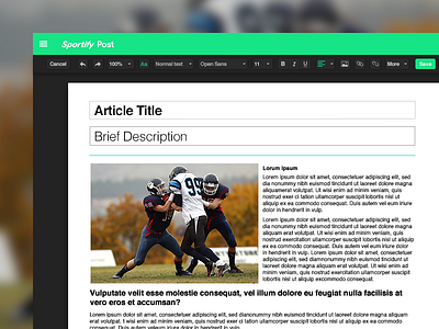 Online sports blog editor blog editor material design new online post sports template text webpage writer