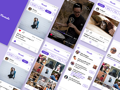 Video sharing app app cards fullscreen fun gallery grid media mobile screens tags ui video