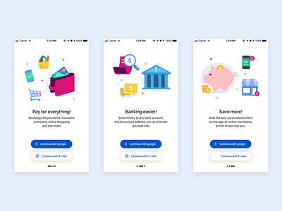 Onboarding experience app bank credit illustration mobile onboarding payment piggybank shopping ui ux wallet