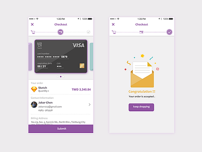 Daily Ui #002 Credit Card Checkout 002 app card checkout congratulation credit daily illustration photoshop ui