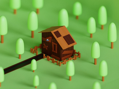 3D ISOMETRIC LOW POLY WOODEN HOUSE